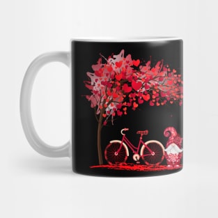 Red Hearts Tree With Bicycle And Gnome Valentine Mug